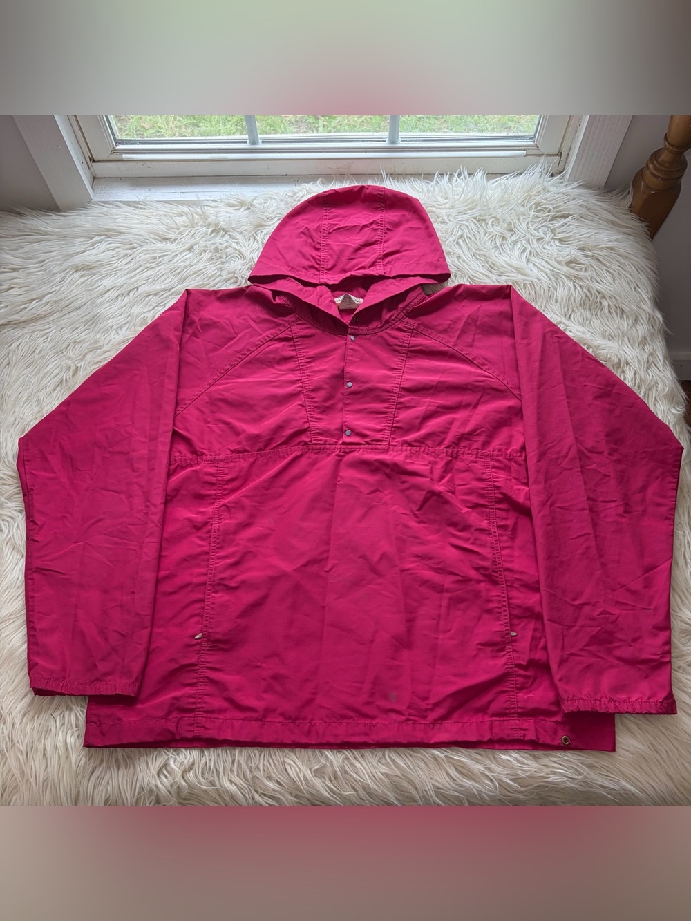 Vintage 90s LL Bean 1/4 Snap Anorak Windbreaker Rain Jacket Pink Pullover Mens L